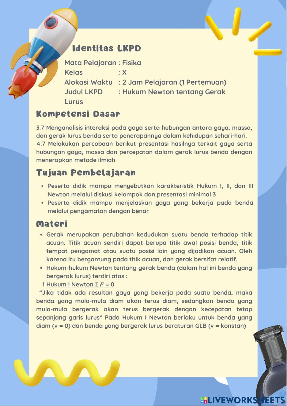 e-LKPD HUKUM NEWTON FISIKA SMA-MA Kelas X