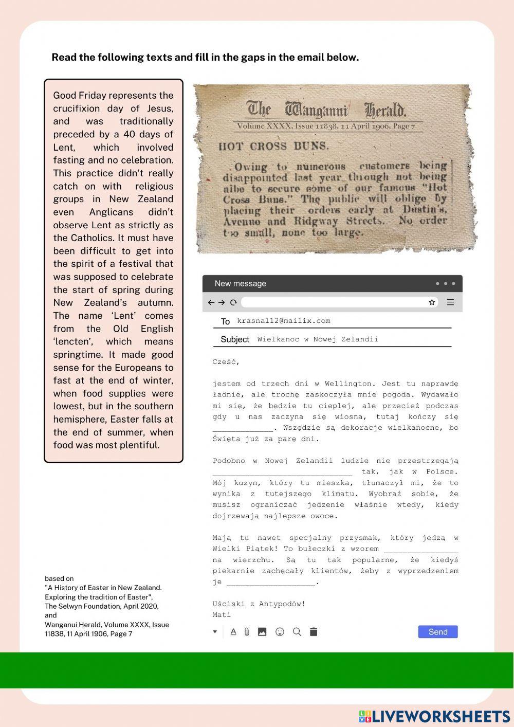 Reading comprehension - Easter traditions in the Southern Hemisphere 2 (for Polish speakers)