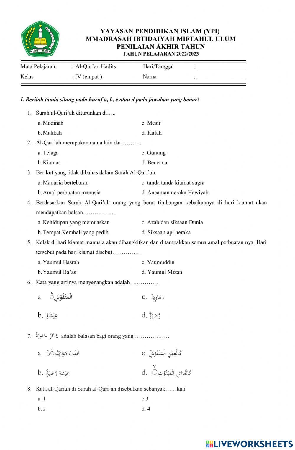 PTS 2 QH Kelas 4 2023