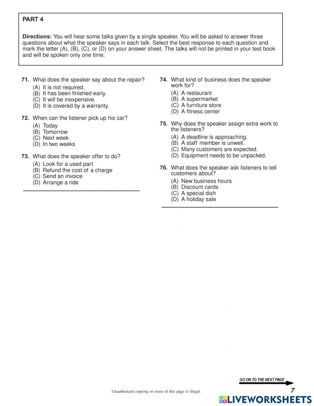 TOEIC LISTENING - SAMPLE TEST - 30Qs