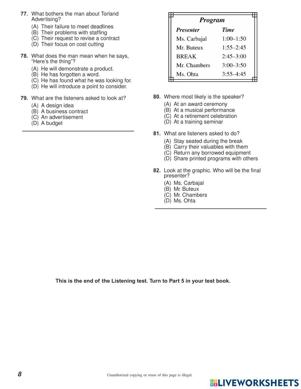 TOEIC LISTENING - SAMPLE TEST - 30Qs