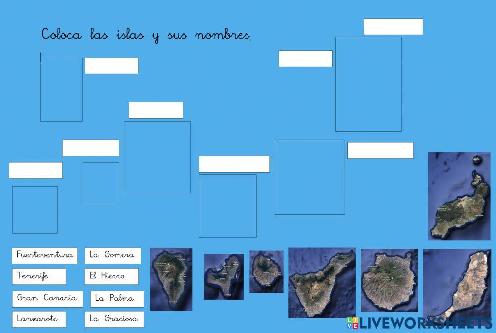 Coloca cada isla y su nombre en su lugar 