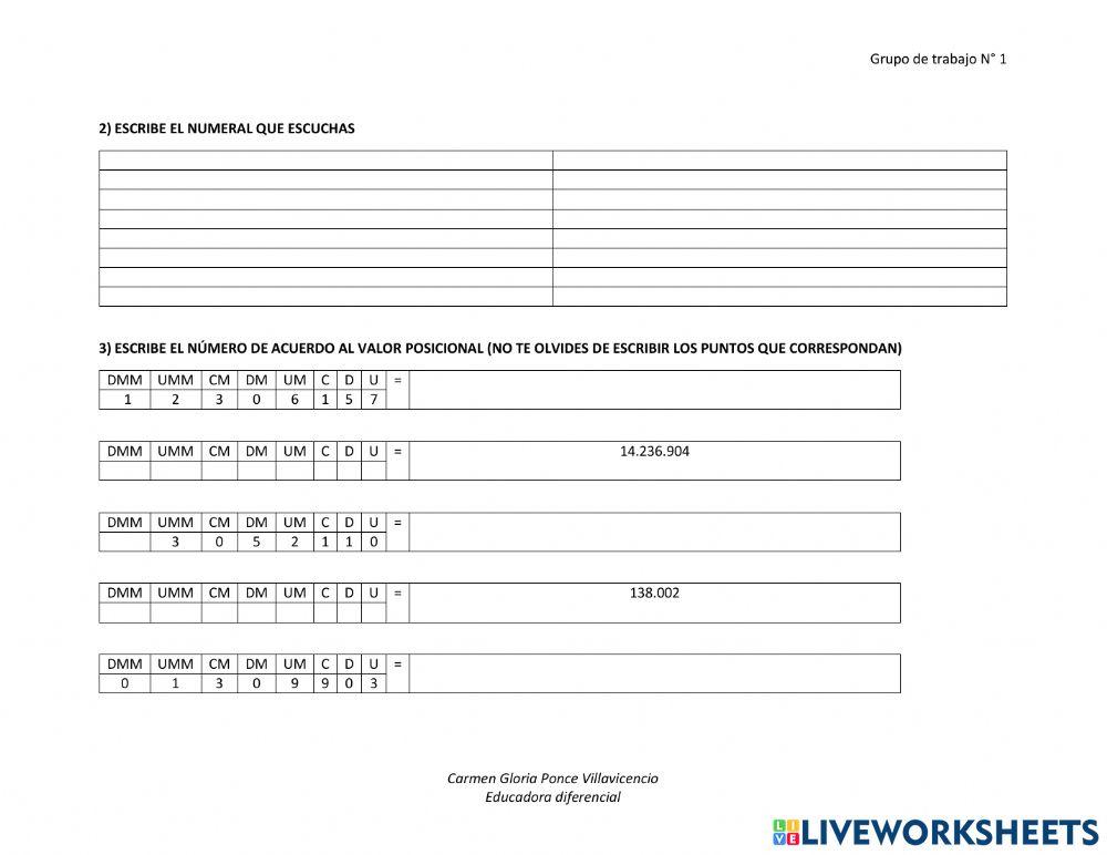 Lectura y escritura de números