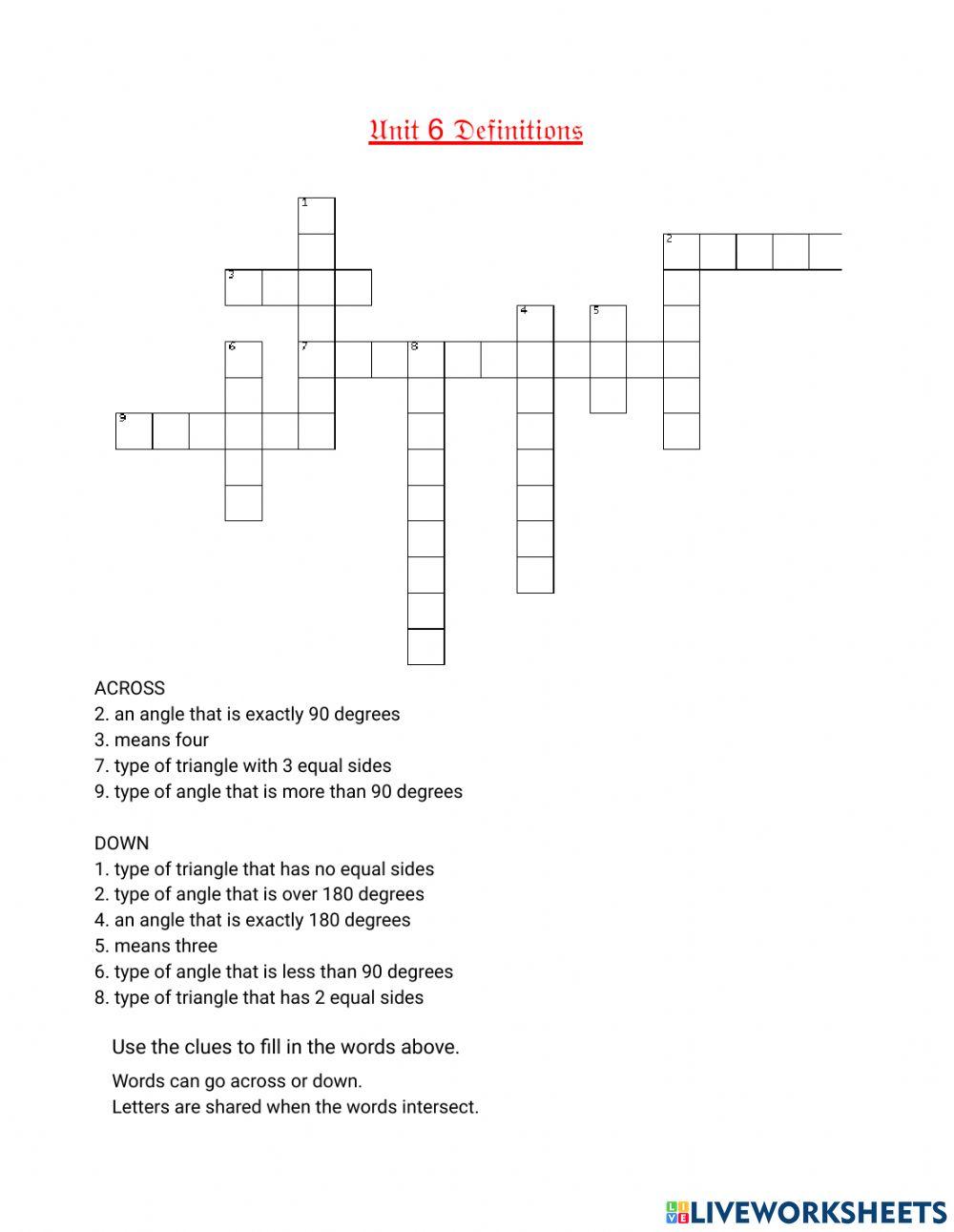 Unit 6 types of angles and triangles CROSSWORD