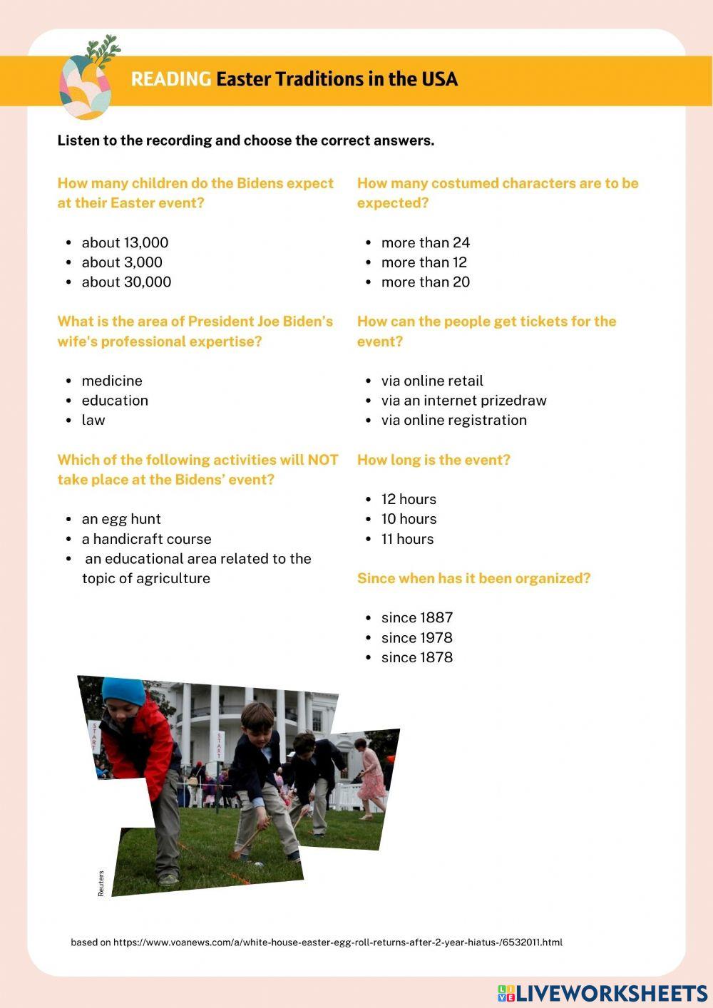 Listening comprehension - American Easter traditions