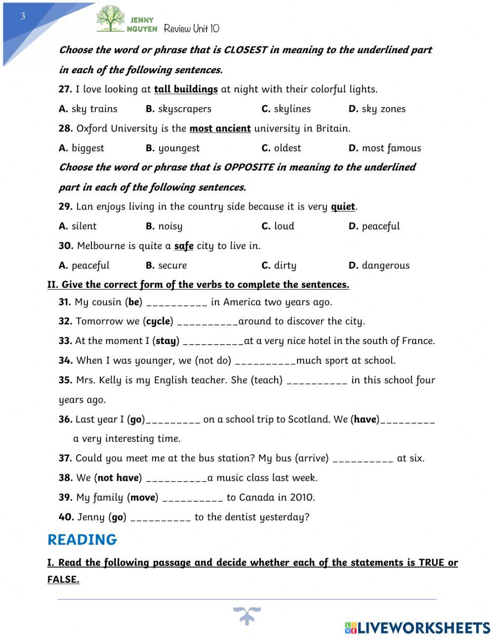Grade 6-Review Unit 10