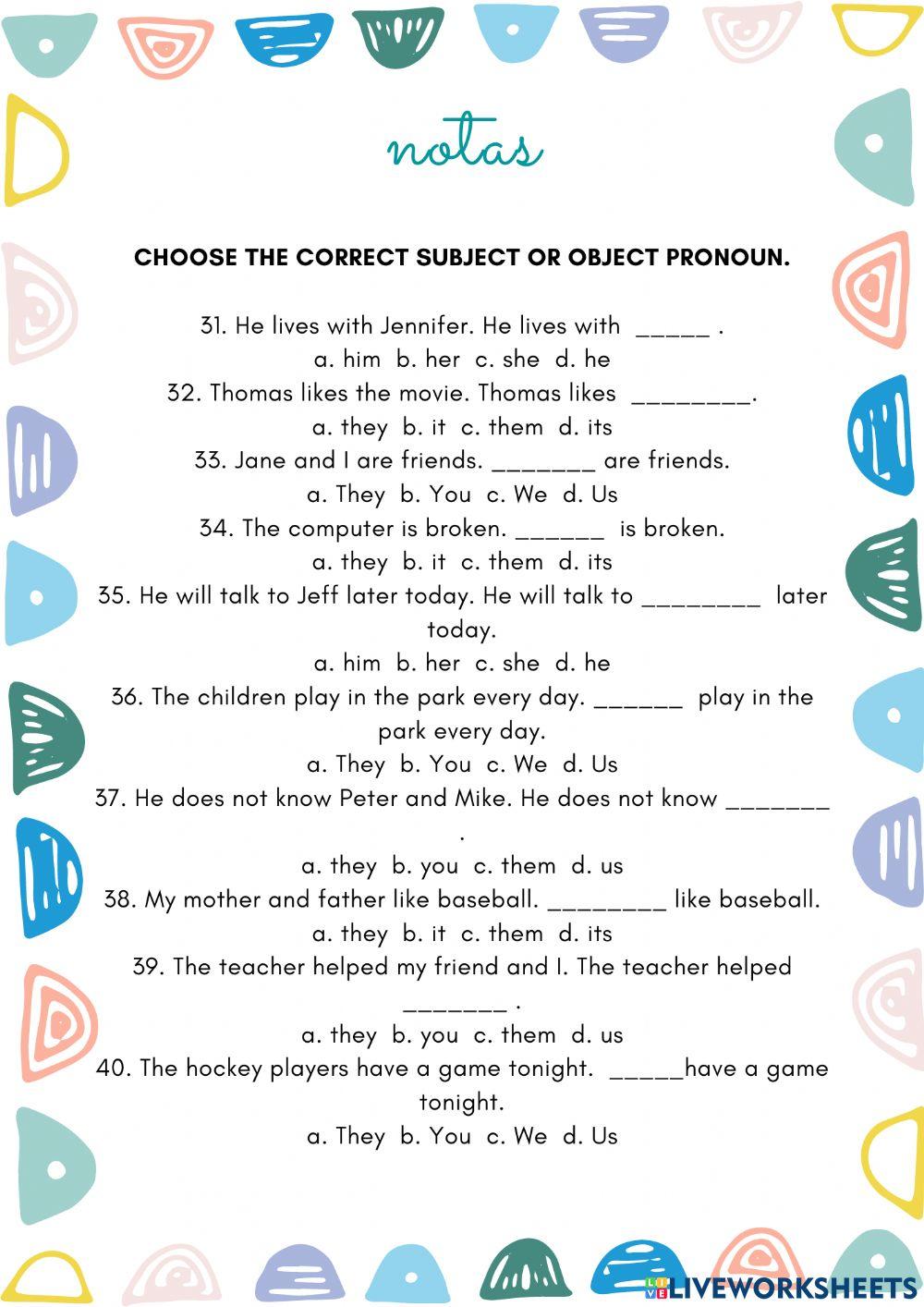 Subjec or object pronouns?