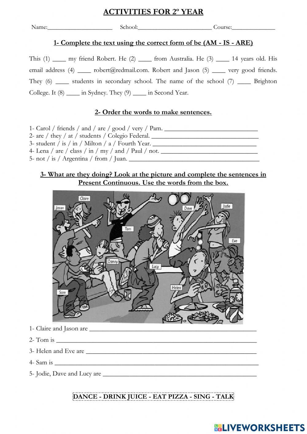 Repaso be, present simple, present continuous