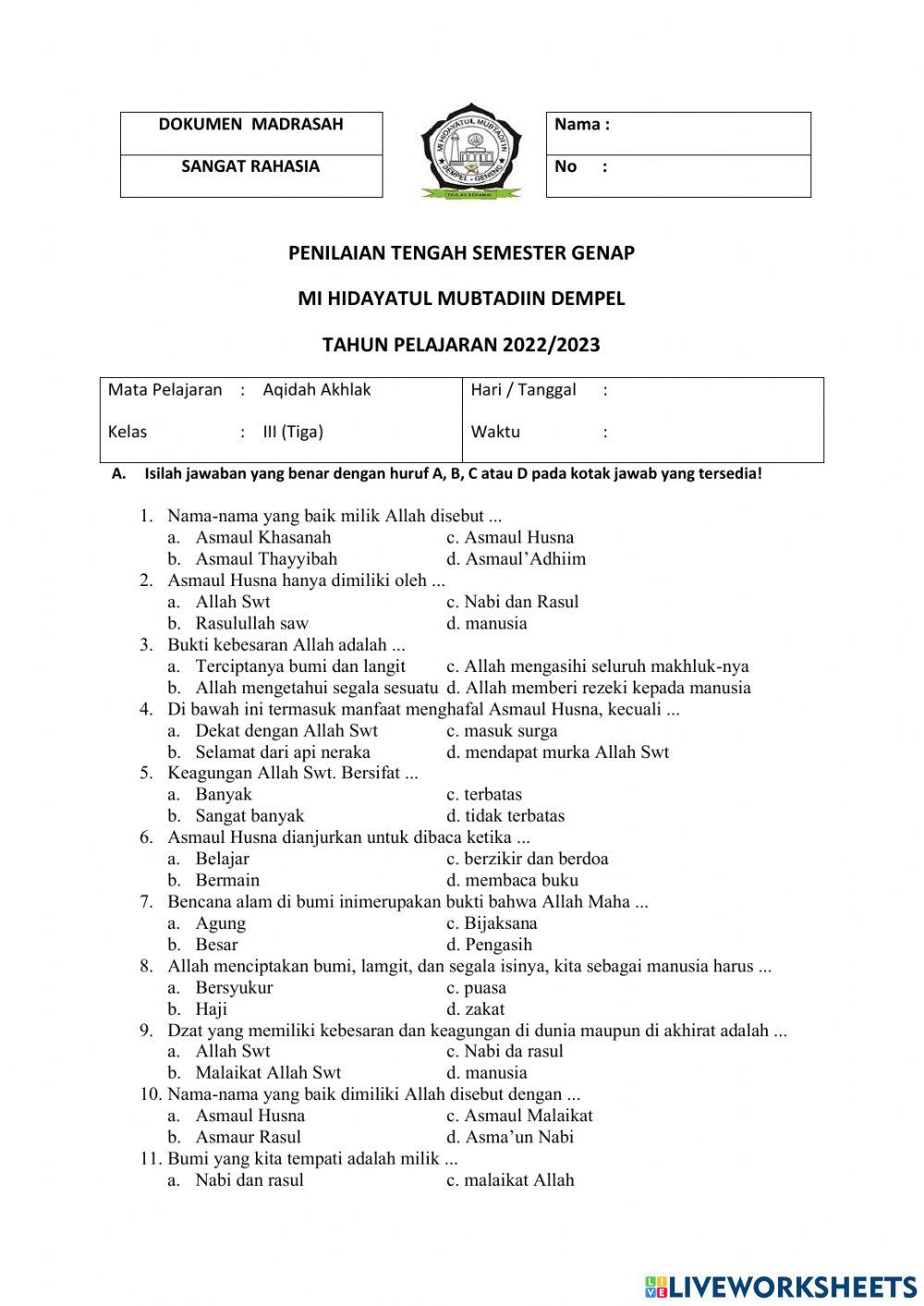 Aqidah akhlak KELAS 3