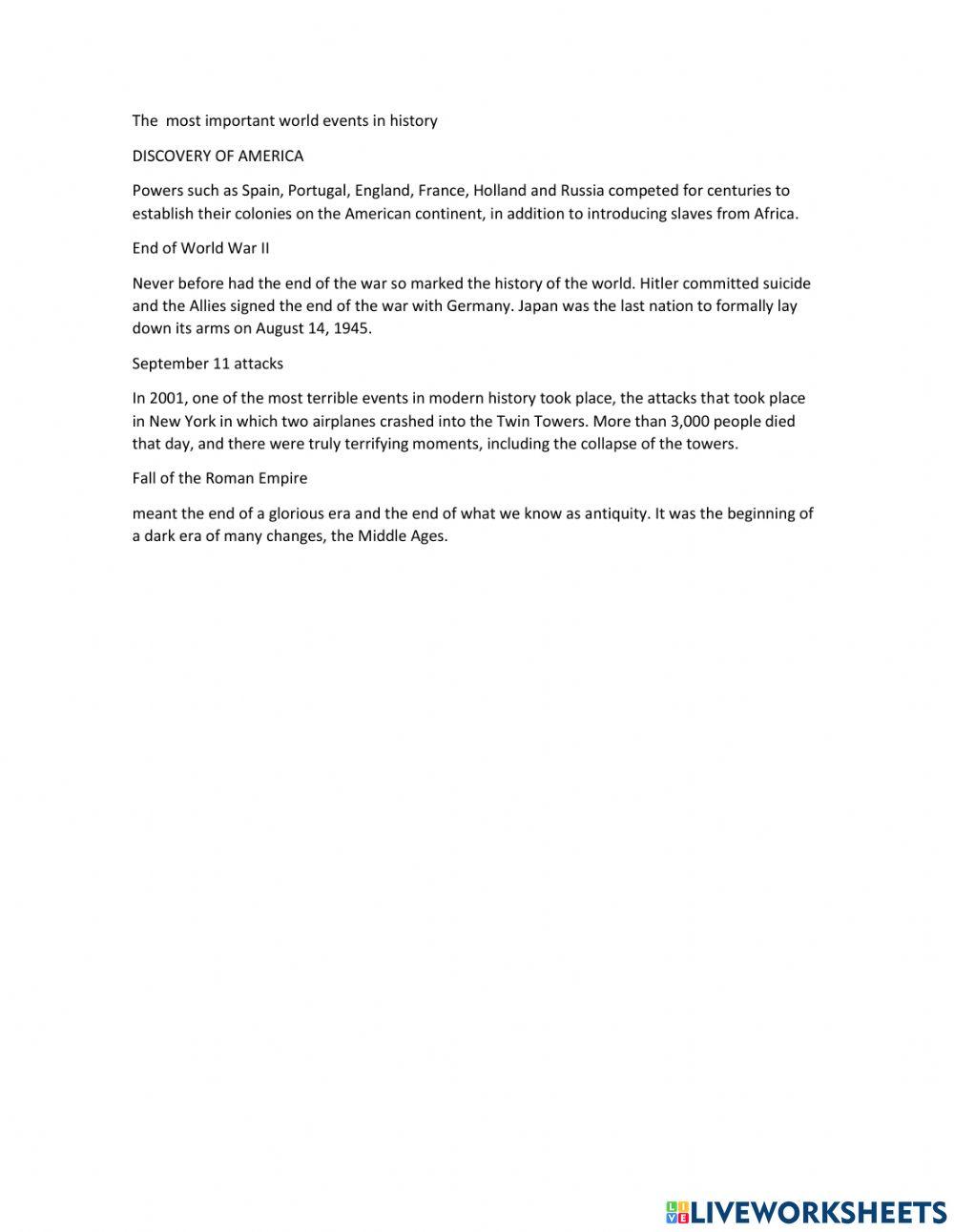 Events free online worksheet live worksheets