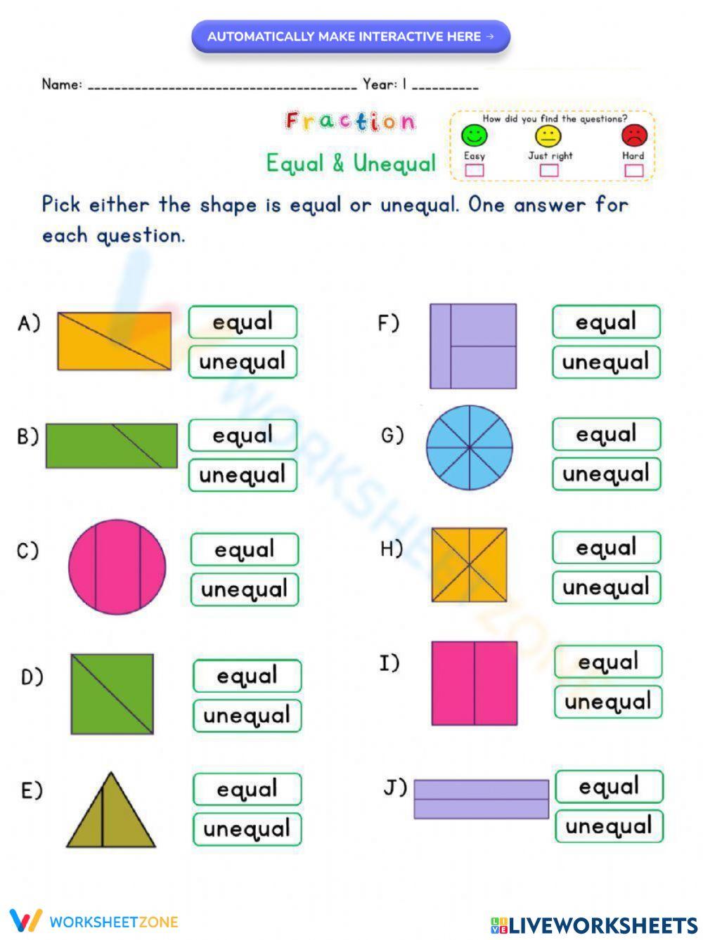 Equal and Unequal Fraction