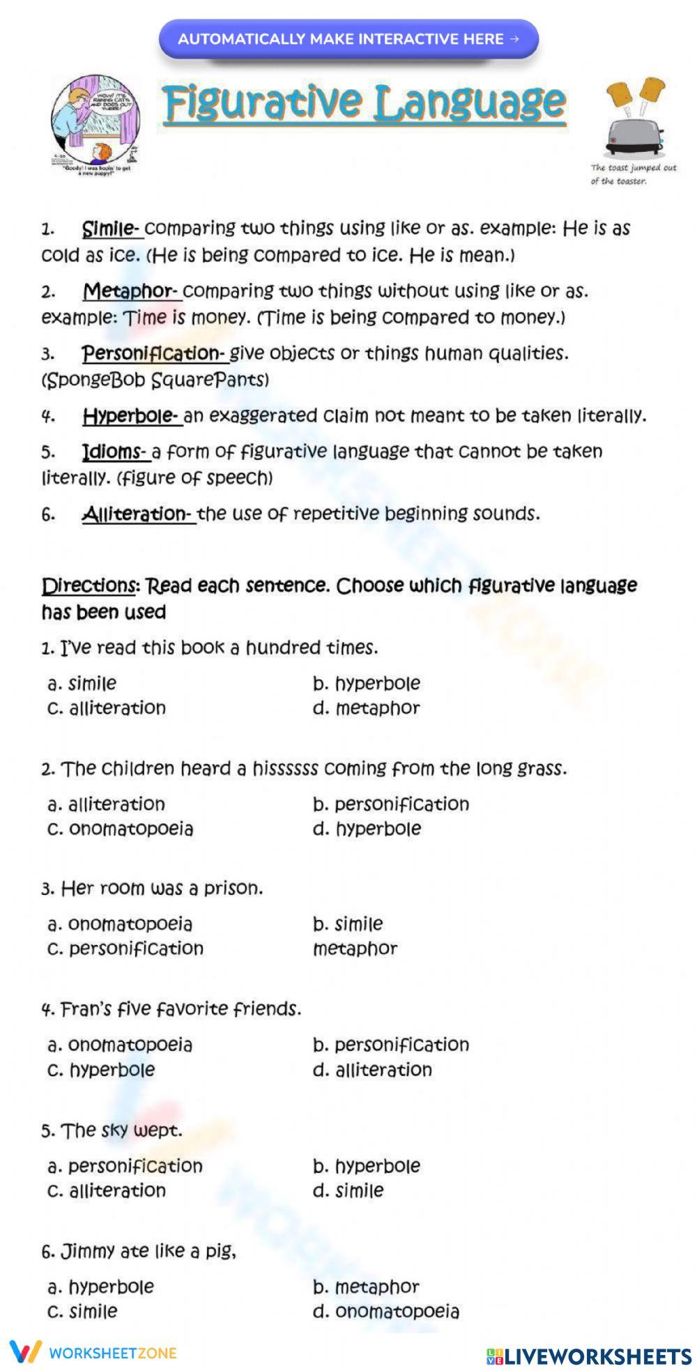 Determining The Type Of Figurative Language Worksheet prntbl Determining The Type Of Figurative Language Worksheet prntbl