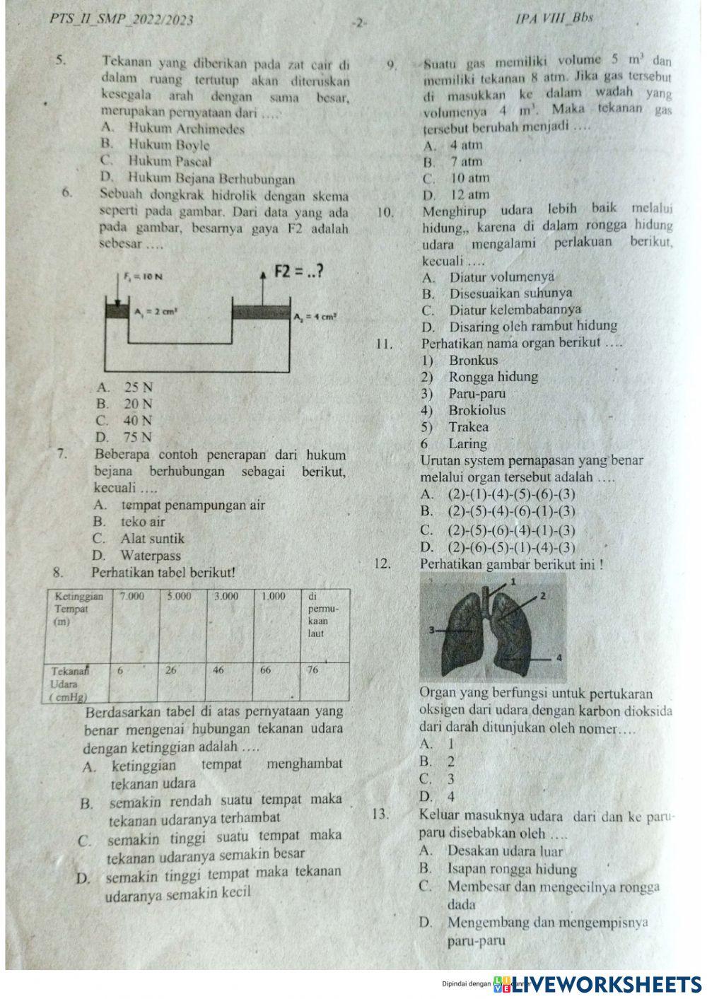 Latihan soal pts IPA SMT 2 KELAS 8 TP 2022-2023