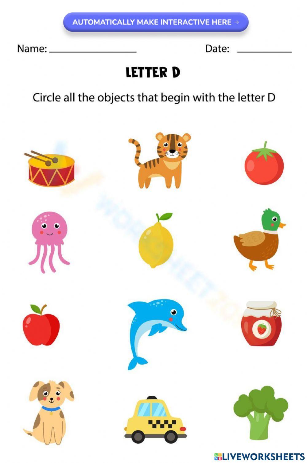 Beginning sounds with letter D