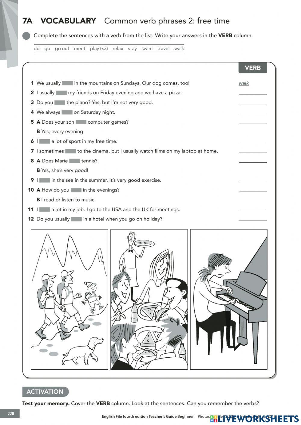 Free time vocabulary A1