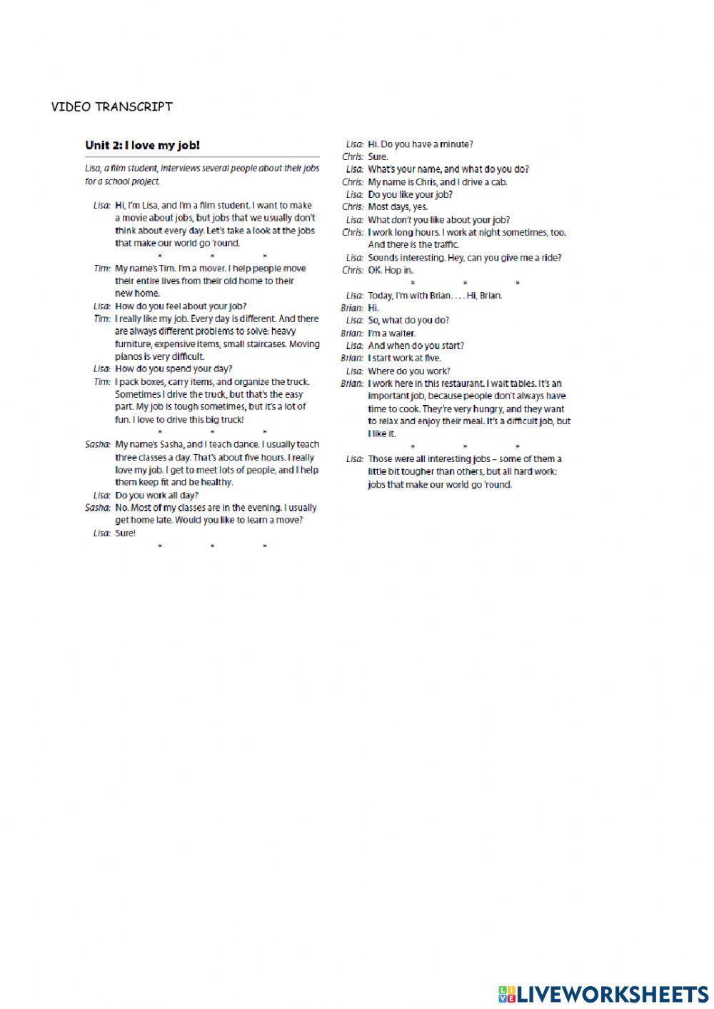 Interchange 1 Unit 2 Video Exercise