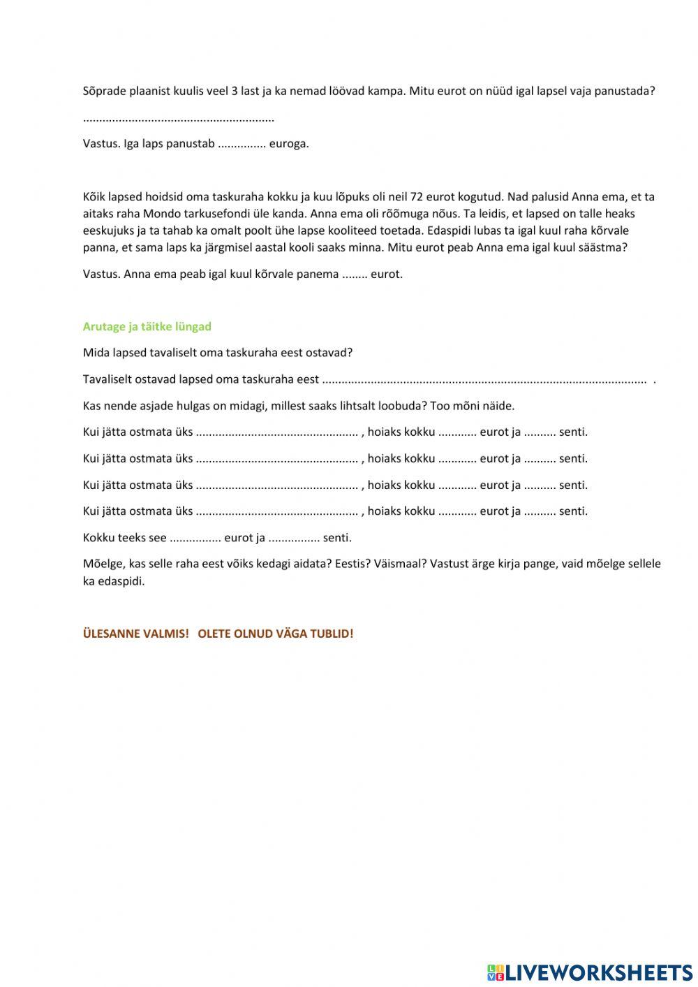 Filmiülesanne -5800 km koolini-, 4. klassile