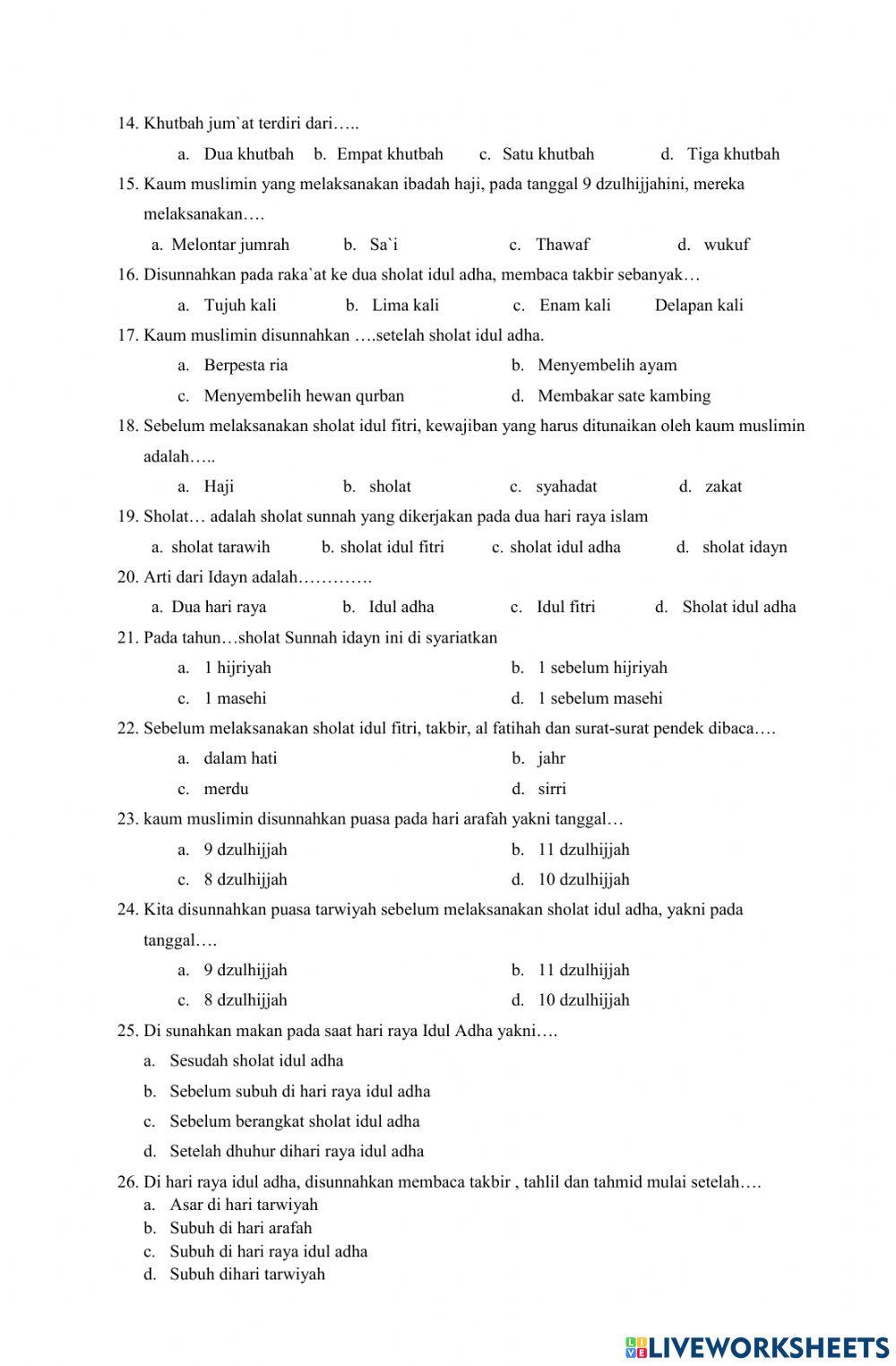 Soal pts 2 fiqih kelas 4