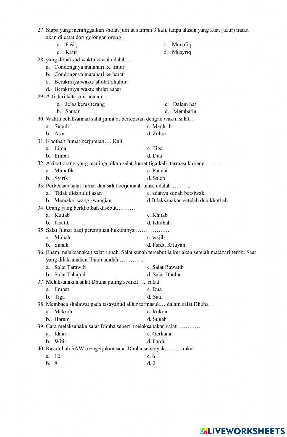 Soal pts 2 fiqih kelas 4
