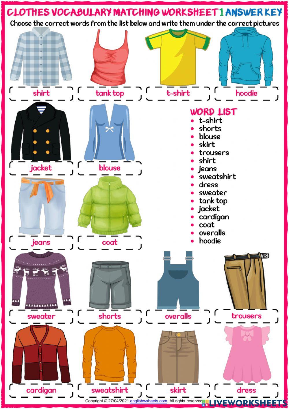 Clothes1 interactive worksheet | Live Worksheets