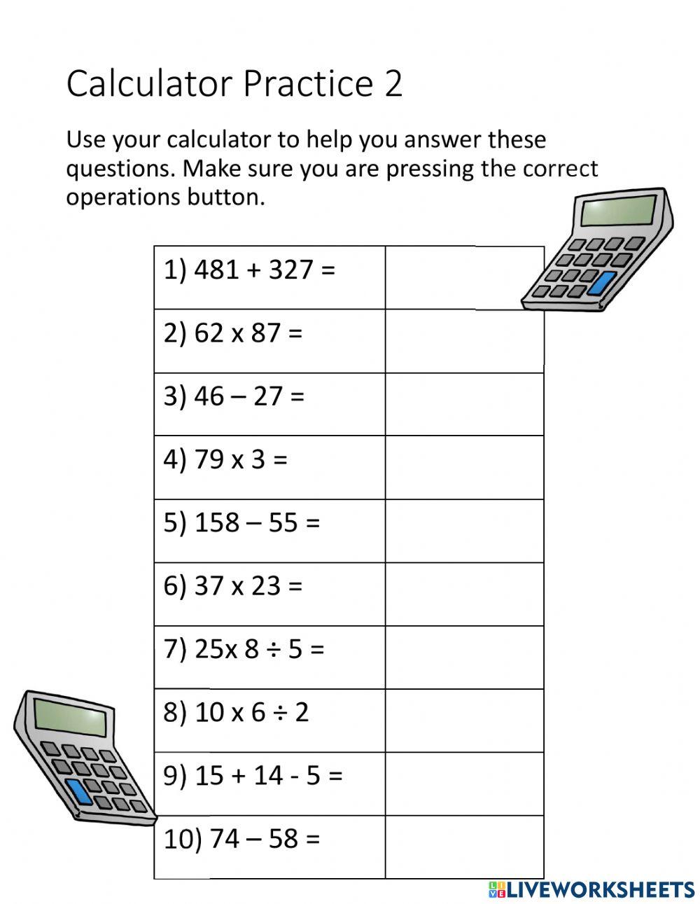 Calculator Practice Calculator Practice