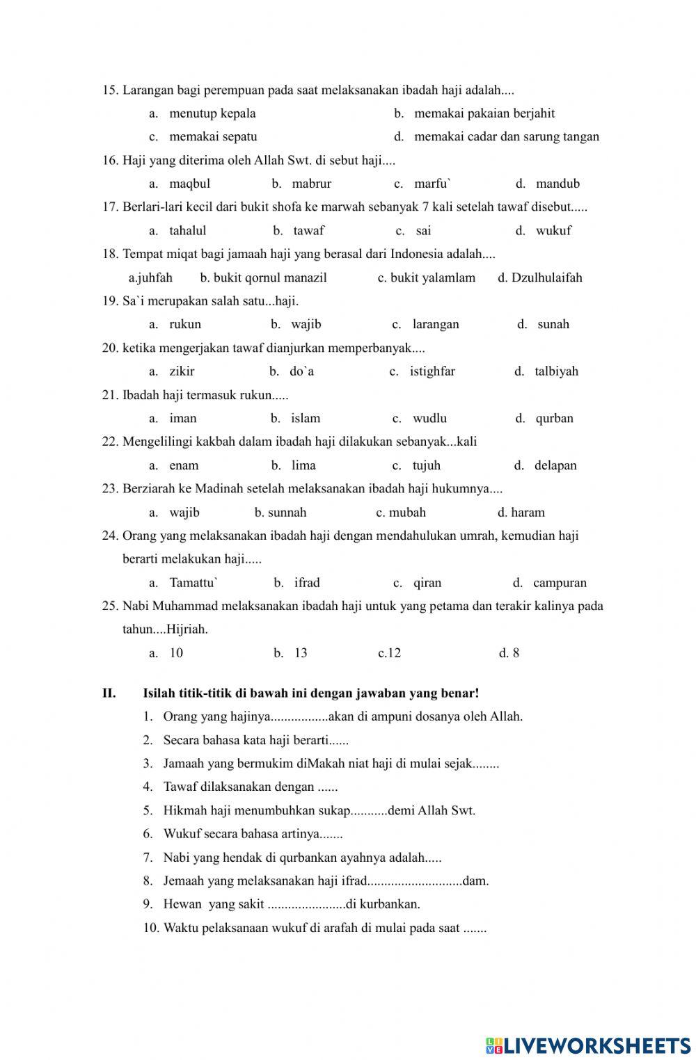 Soal pts 2 fiqih kelas 5