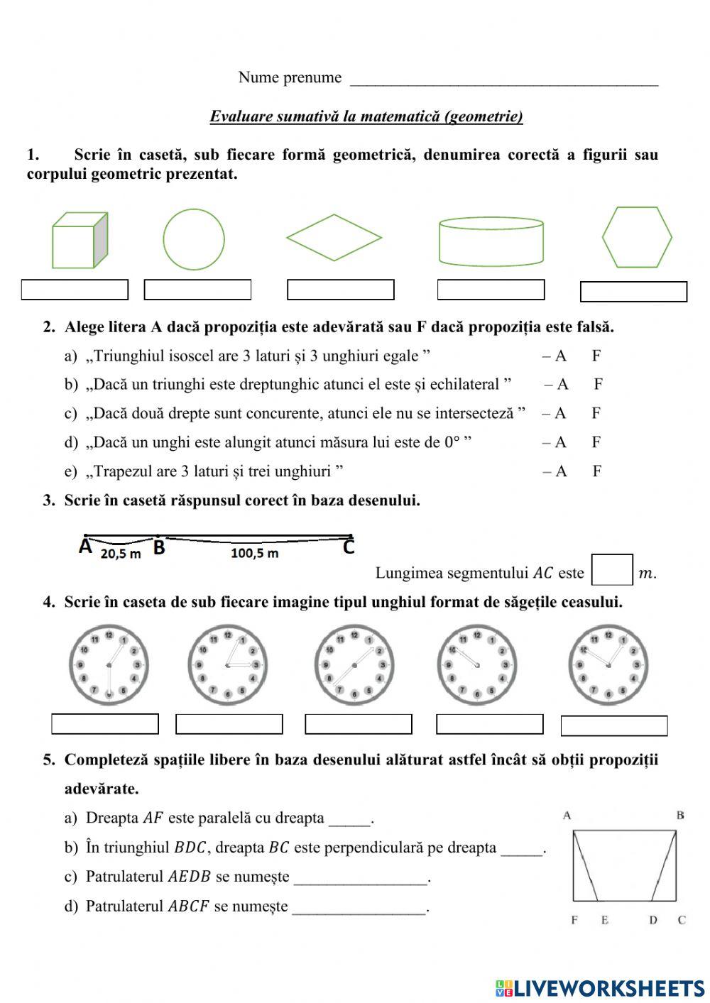 Evaluare geometrie clasa a 5