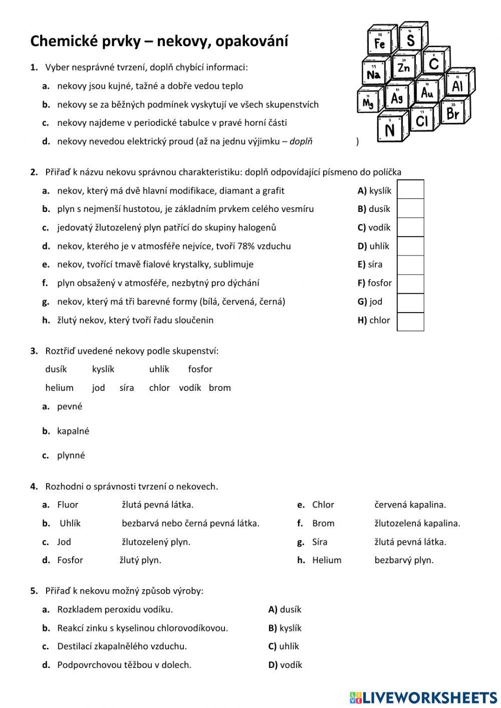 Chemické prvky nekovy