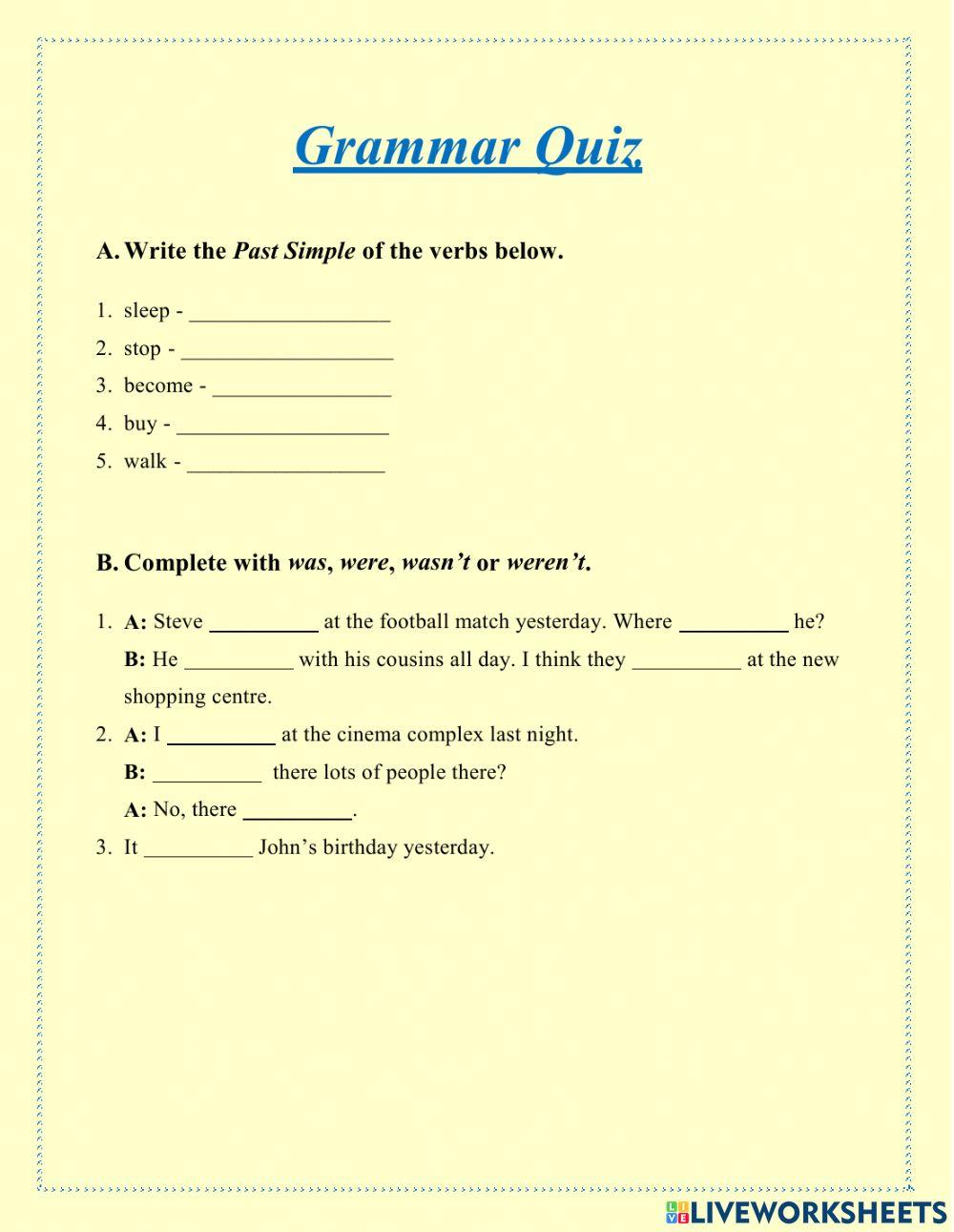 Full blast 5 NUS. Grammar Quiz