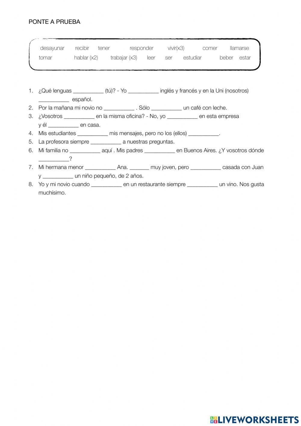 Verbos regulares de presente- test