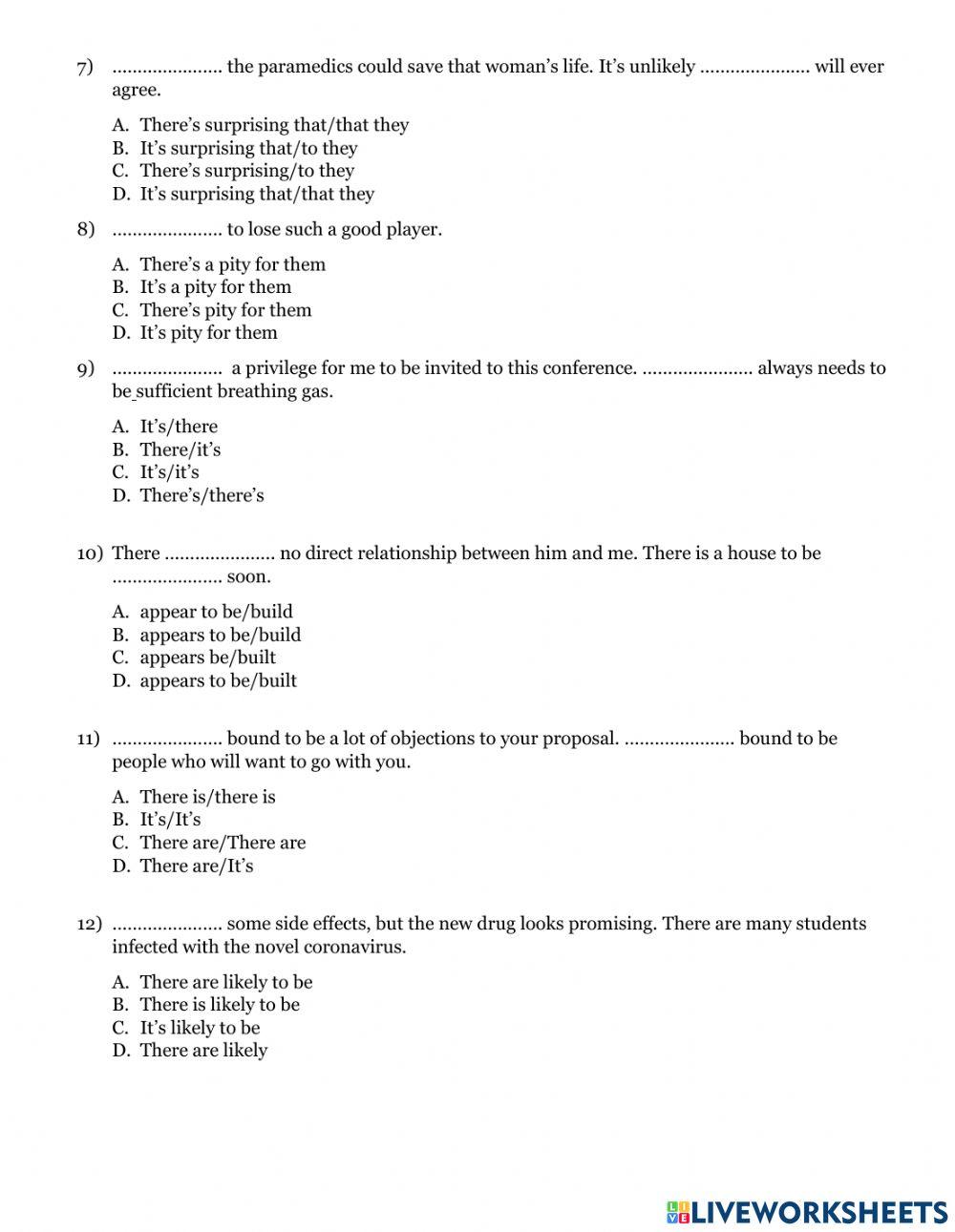 Toefl grammar it and there quiz