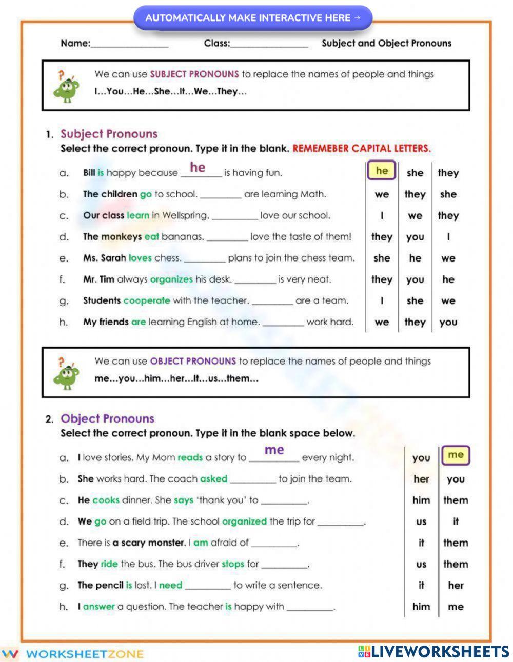 Subject and Object Pronouns