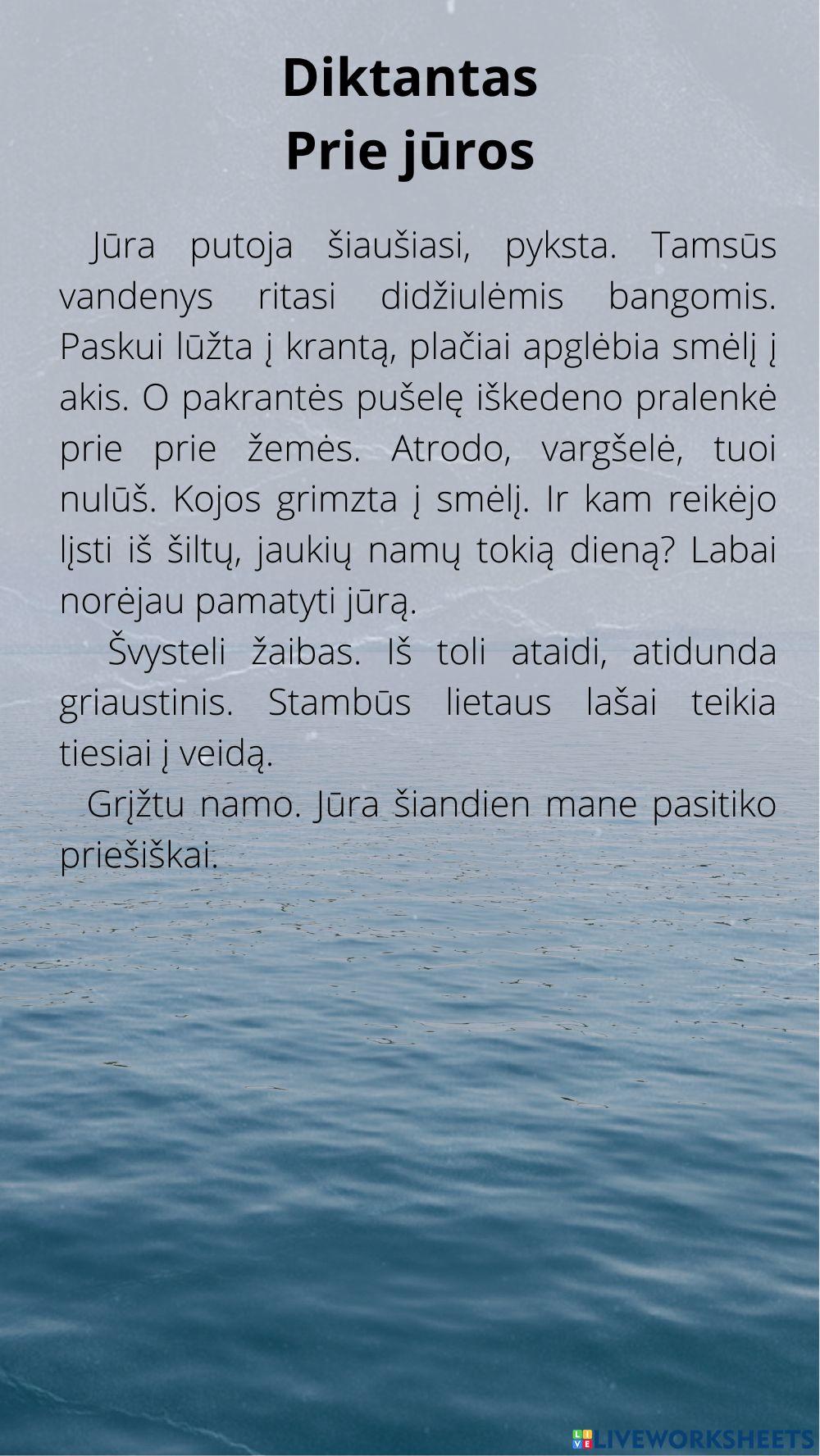 Diktantas 3 kl. Prie jūros