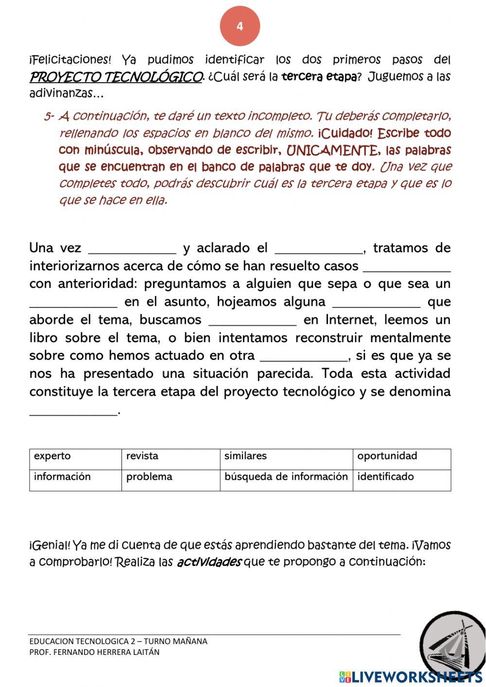 Primeras etapas del proyecto tecnológico