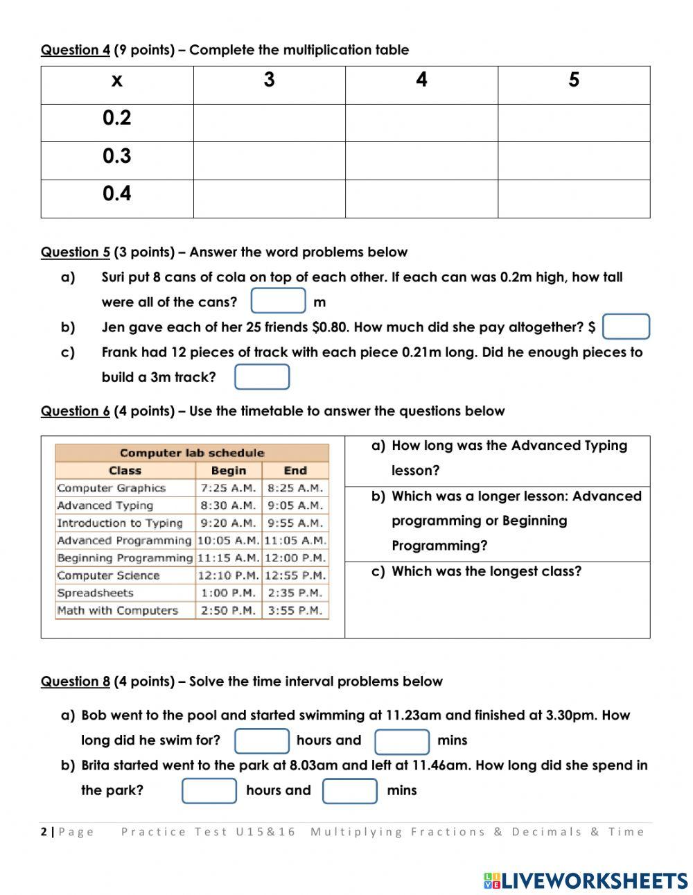 Time and Fraction Calculations