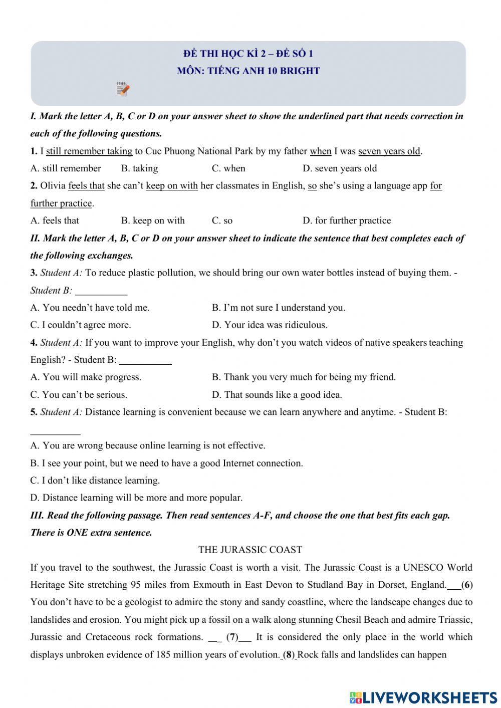 Review for 2nd term test (Grade 10 - Bright)