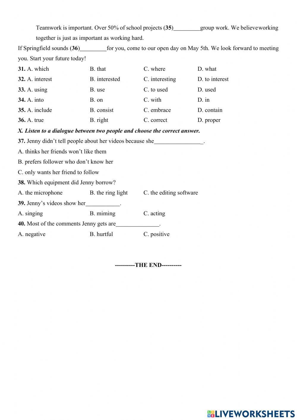 Review for 2nd term test (Grade 10 - Bright)