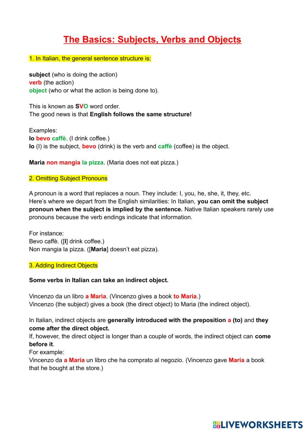 Italiano - word order