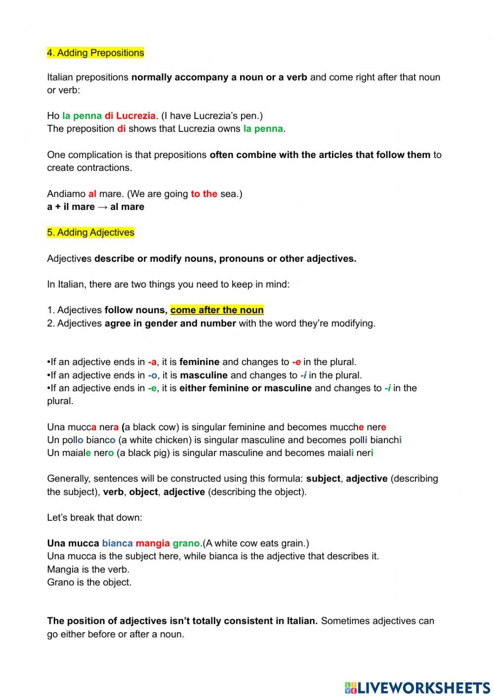 Italiano - word order