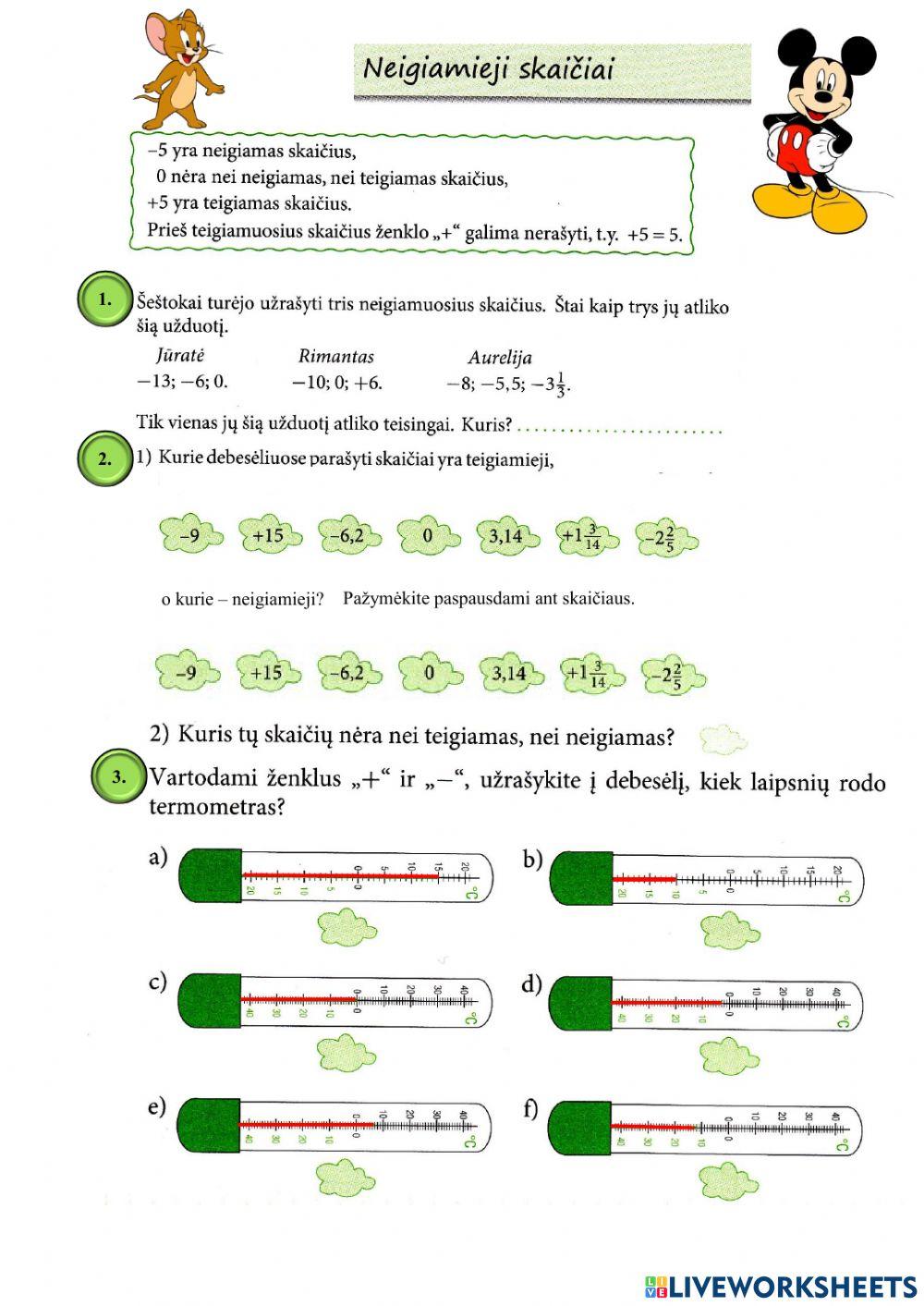 Neigiamieji skaičiai 6 klasei