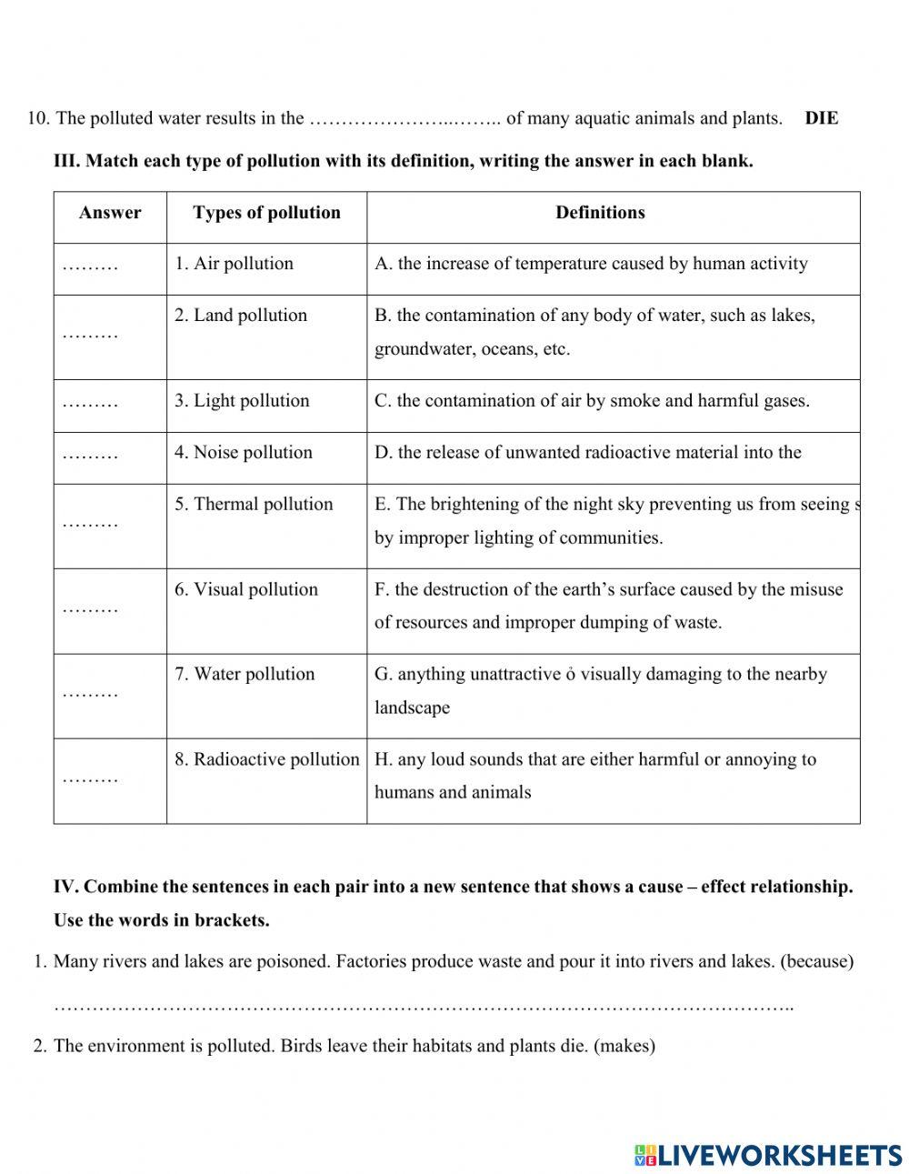 Practice test - Unit 7 - Pollution