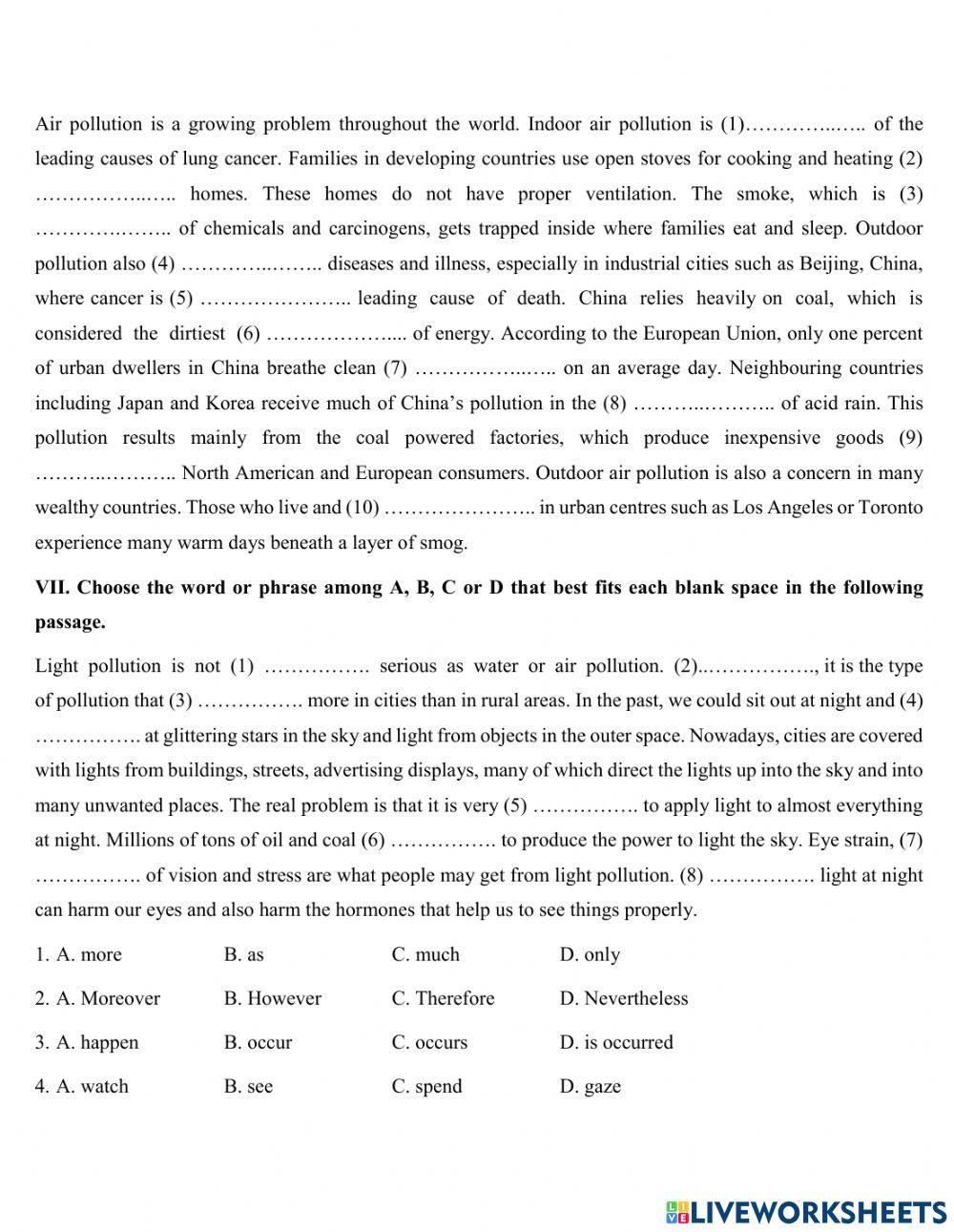 Practice test - Unit 7 - Pollution