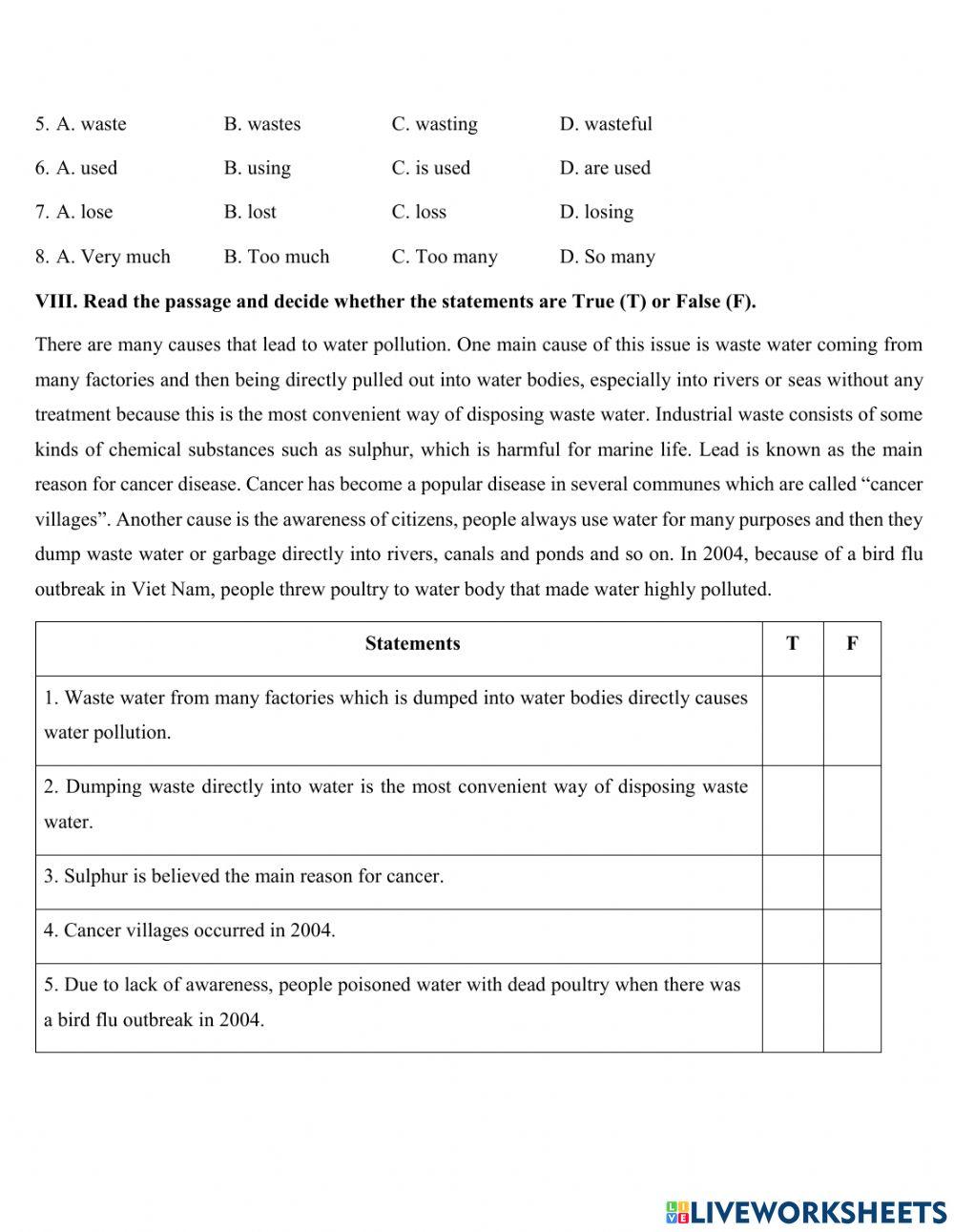 Practice test - Unit 7 - Pollution
