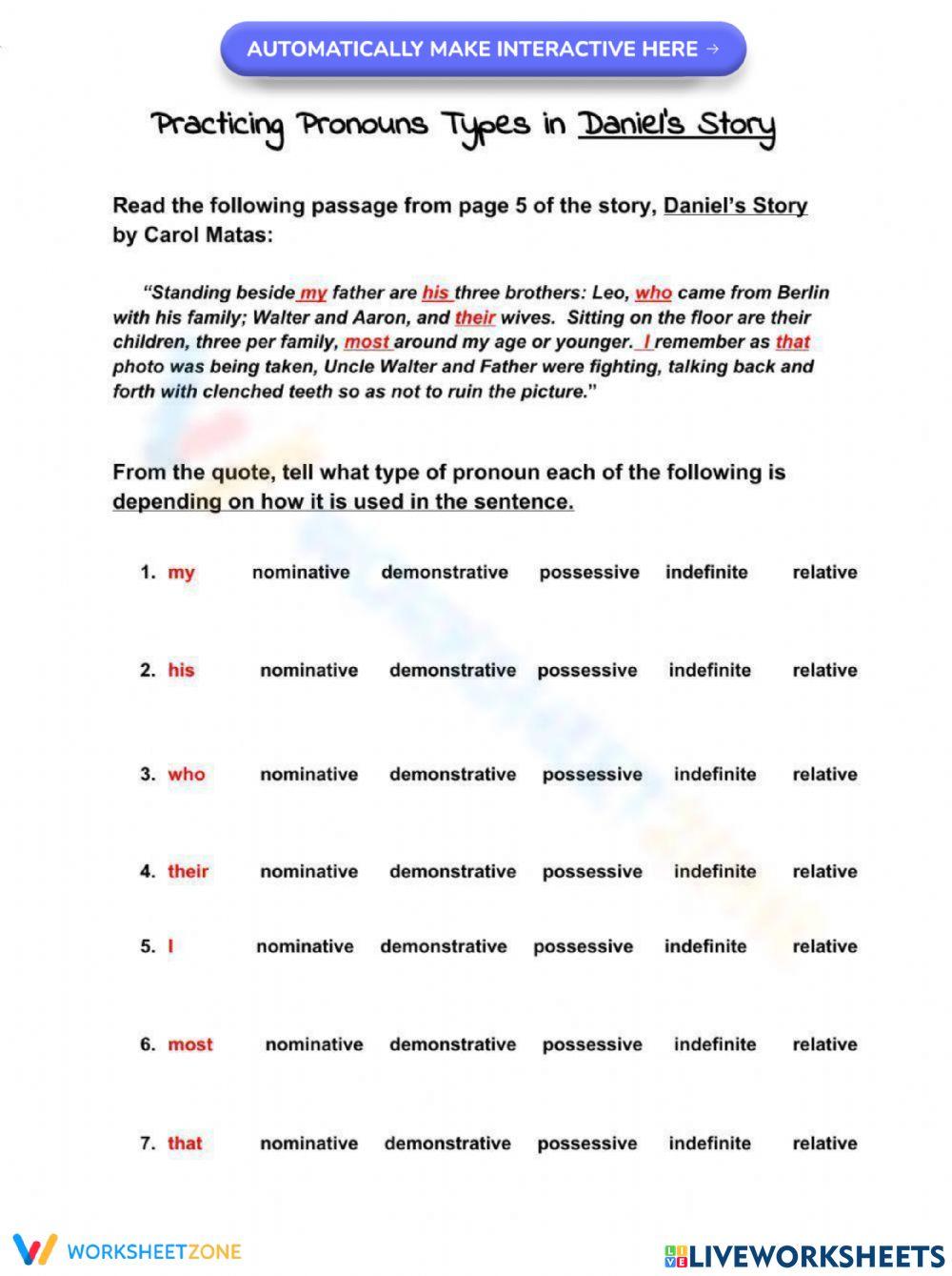 Pronoun Types in Daniel's Story