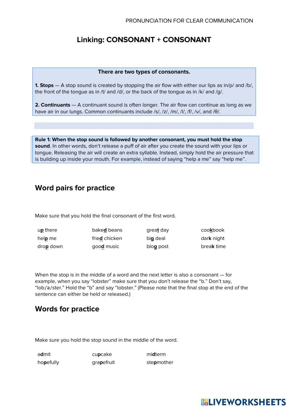 Pronunciation – Linking consonants to consonants