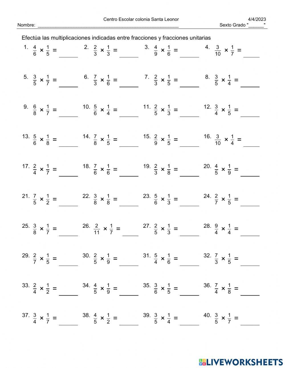 Multiplicación de fracciones unitarias