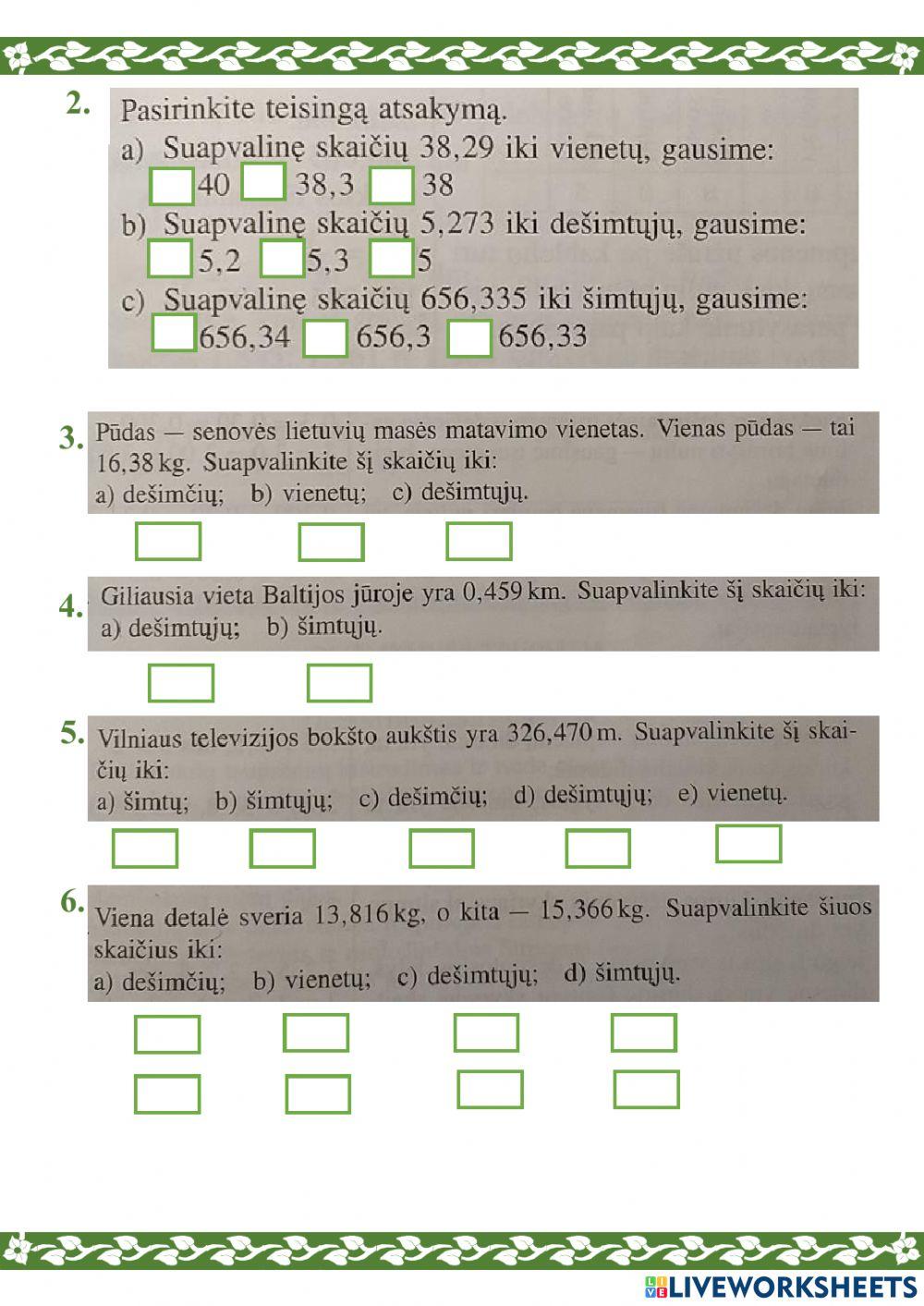 Dešimtainių trupmenų apvalinimas