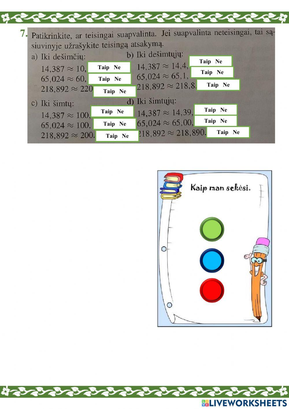 Dešimtainių trupmenų apvalinimas