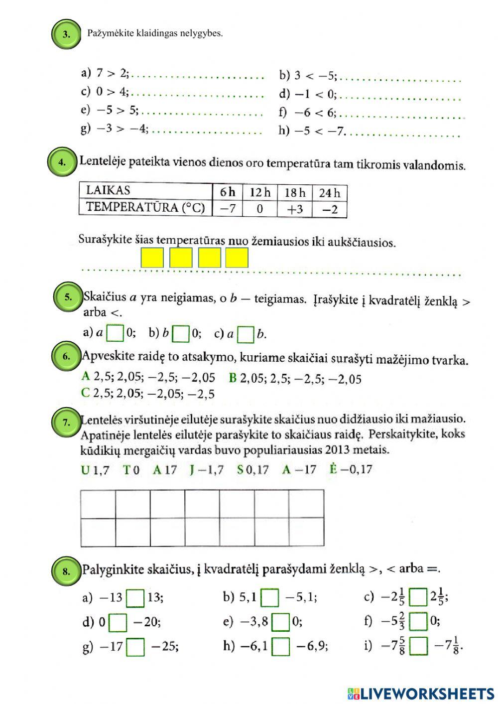 Kuris skaičius didesnis 6 klasei