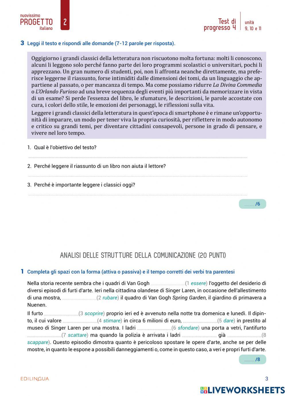 Test di progresso 4, unità 9,10,11